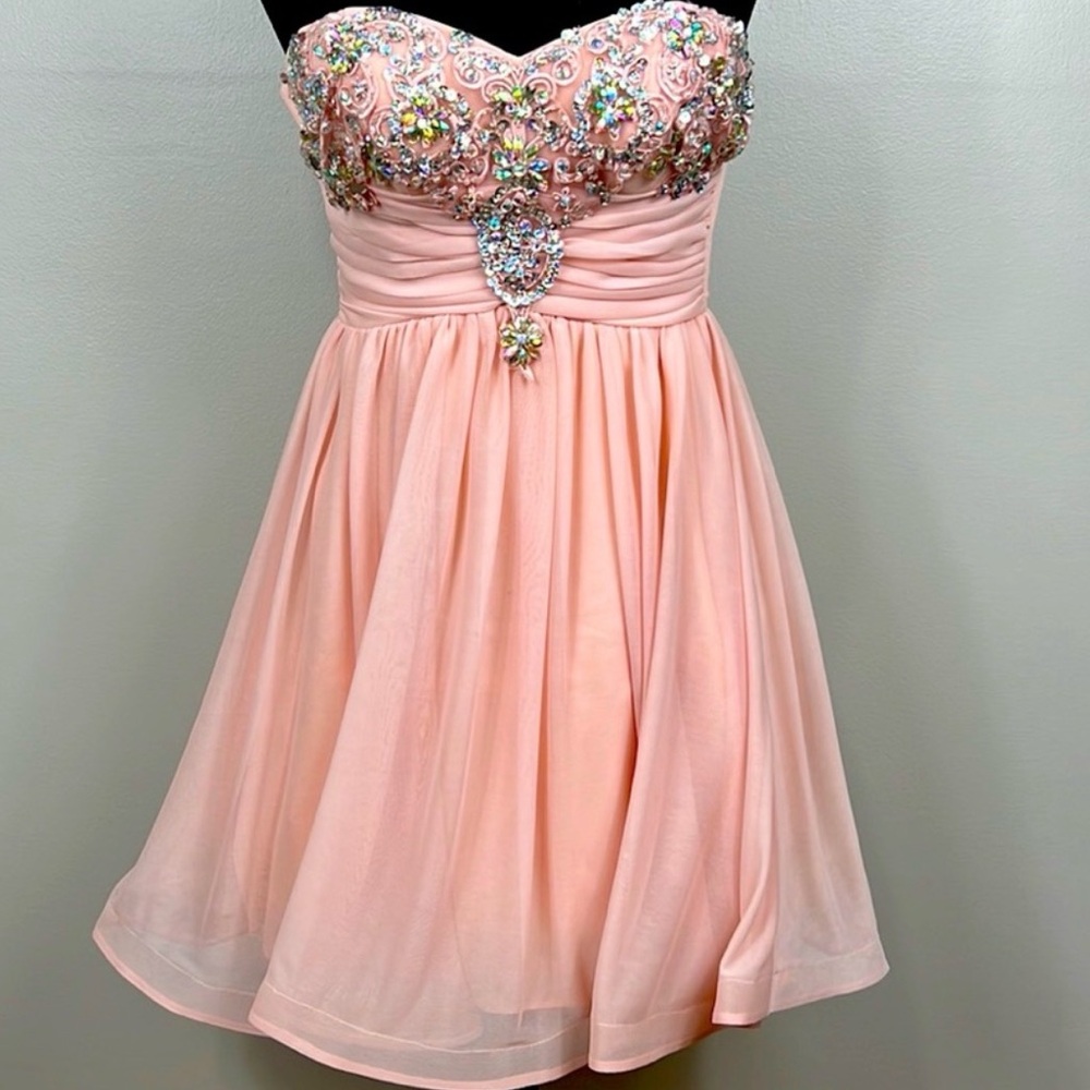 Embellished Sequin Heart Strapless Dress
